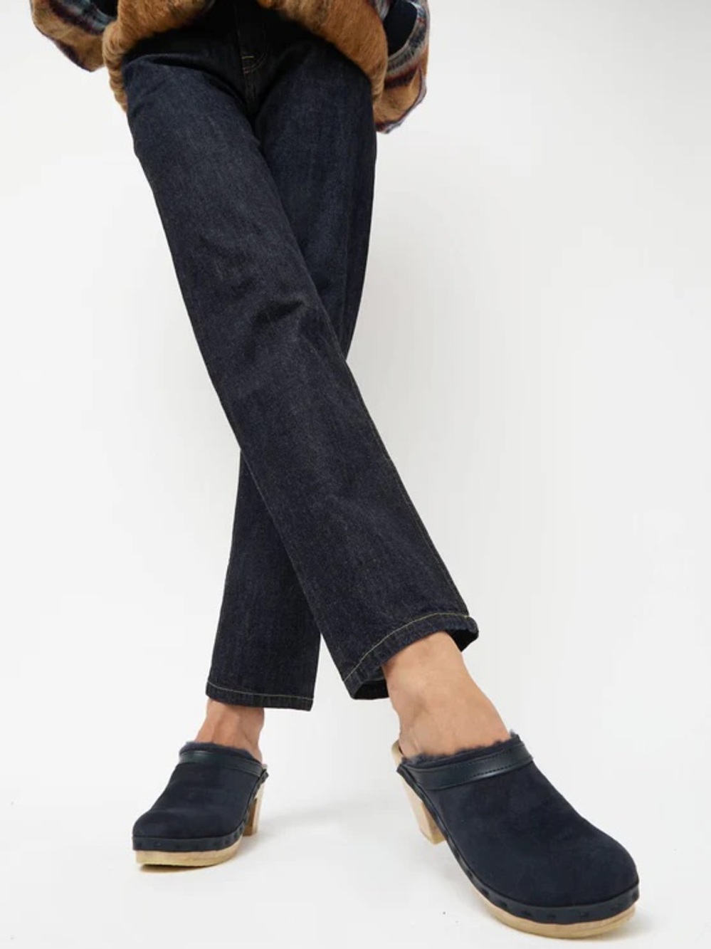 No. 6 Dakota Shearling Clogs high heel 37 US 7 navy blue - Picture 13 of 13